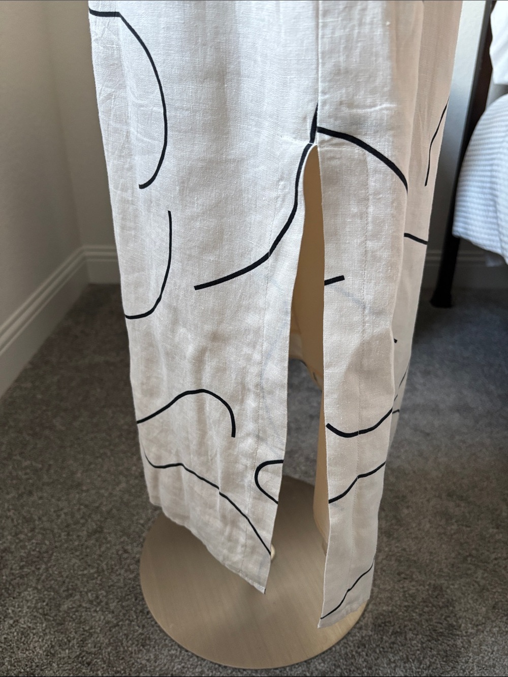 Magaschoni Cream Midi Dress with Black Abstract Print and Side Tie - Picture 8 of 8